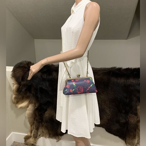 Handmade Genuine Leather Rose Printed Clutch/Shoulder Bag/Crossbody/Evening Bag - Picture 10 of 16